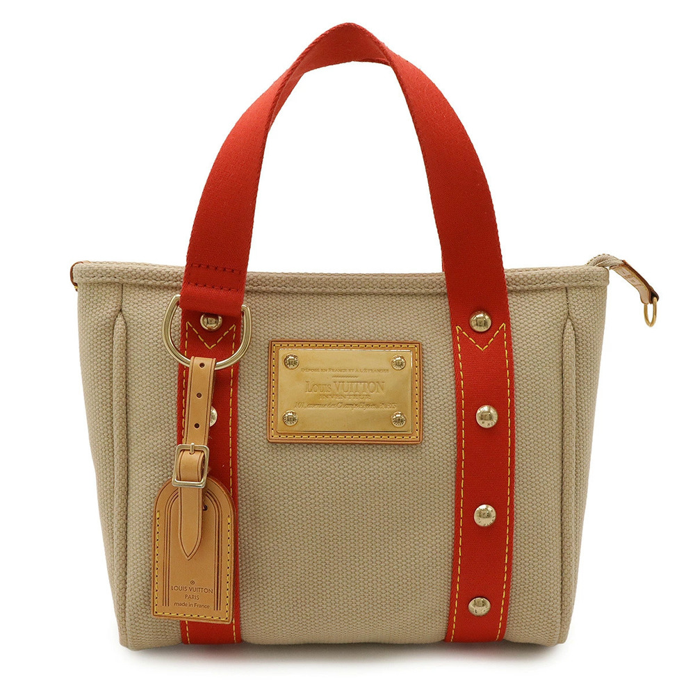 LOUIS VUITTON Antigua Cabas Handbag Tote Bag Canvas Beige Rouge Red